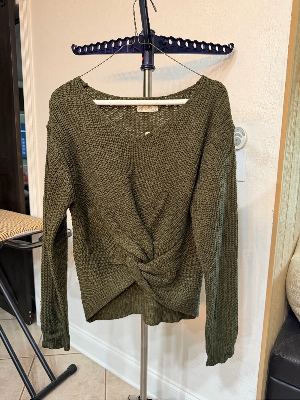 Olive Green Knit Twist-Front Women’s Sweater
